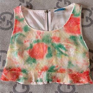 Alice + Olivia Kietly Abstract Garden Top Floral Sequin Crop Top